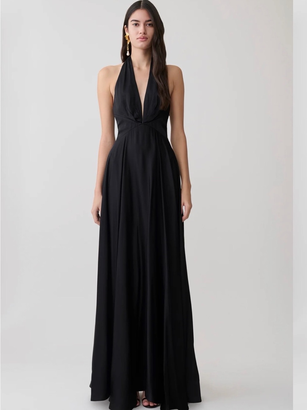 Meshki Black Halter V-Neck Maxi Dress